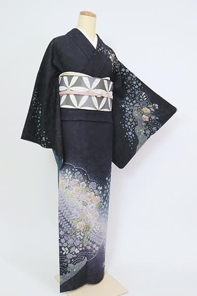 吉乃一廉 作家もの 黒色の辻ヶ花の訪問着 金箔 絞り 袷-