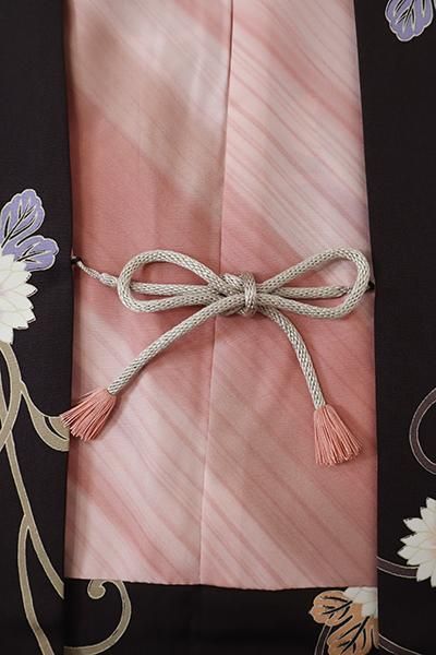 銀座【E-1665】（細め）羽織 黒鳶色 菊唐草文（羽織紐付） - 銀座