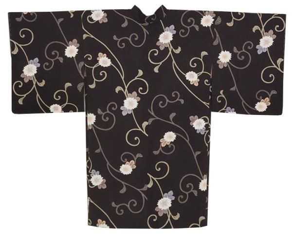 う9) 漆黒ギザ文に咲く菊と紅葉と桐の花唐草艶 アンティーク振袖②点