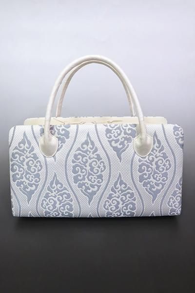 G-2136】京都衿秀 利休バッグ 生成り色×藍鼠色 立涌に雲文 - 銀座