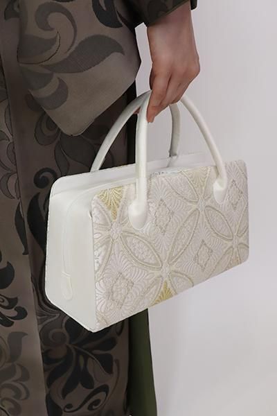 G-2137】京都衿秀 利休バッグ 白色×金色 七宝花菱文 - 銀座きもの青木