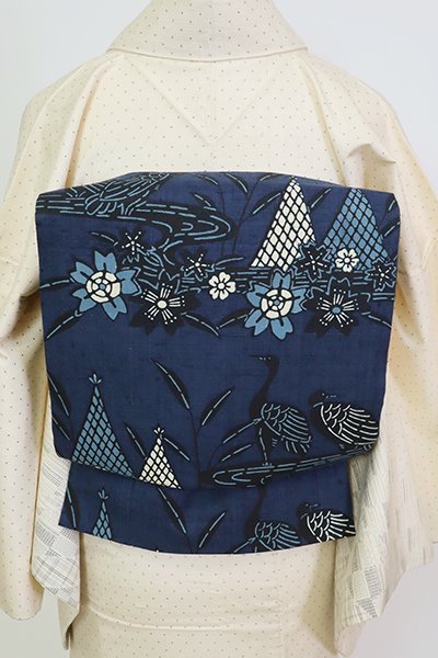 紬 袷 藍色型染め - 着物