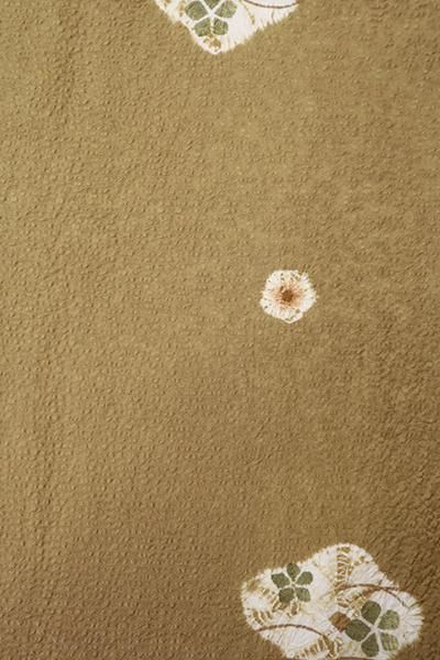 銀座【D-3168】絞り染め 小紋 黄橡色 花の図（落款入） - 銀座