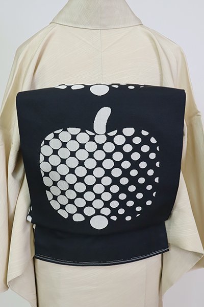 銀座【L-6393】洒落袋帯 藍鉄色 林檎の図