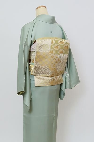 銀座【L-6401】西陣 川島織物製 本袋帯 金色 裂取りに名物裂文