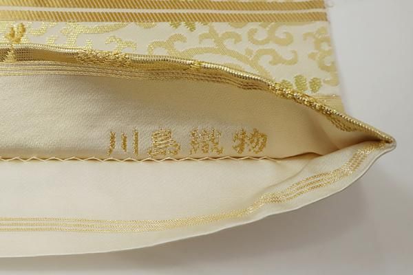 銀座【L-6401】西陣 川島織物製 本袋帯 金色 裂取りに名物裂文