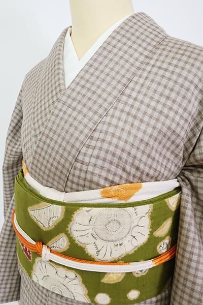 銀座【A-3682】浮き織り 紬 江戸鼠色 格子文 - 銀座きもの青木｜長く