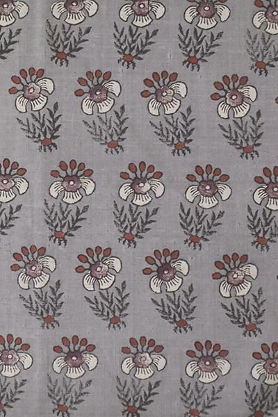 銀座【D-3177】（細め）紬地 小紋 利休鼠色 花文 - 銀座きもの青木