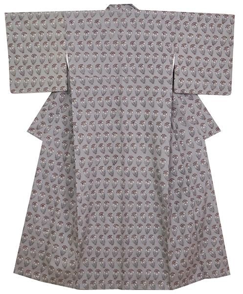 七五三くすみカラー 銀座【D-3177】（細め）紬地 小紋 利休鼠色 花文 - 銀座きもの青木