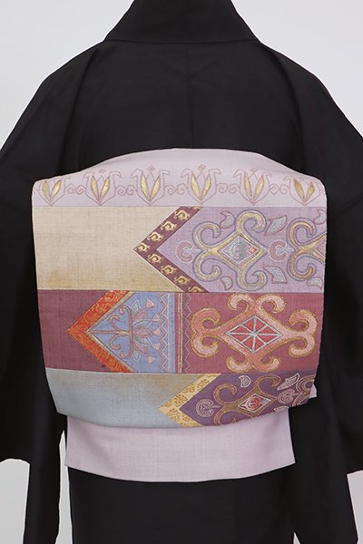 紬地に相良刺繍の袋帯 洒落帯 着物-