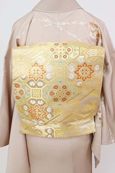 銀座【L-6416】西陣 川島織物製 本袋帯 金色 蜀江華文（落款入）