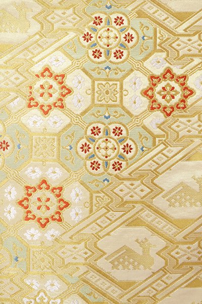銀座【L-6416】西陣 川島織物製 本袋帯 金色 蜀江華文（落款入 