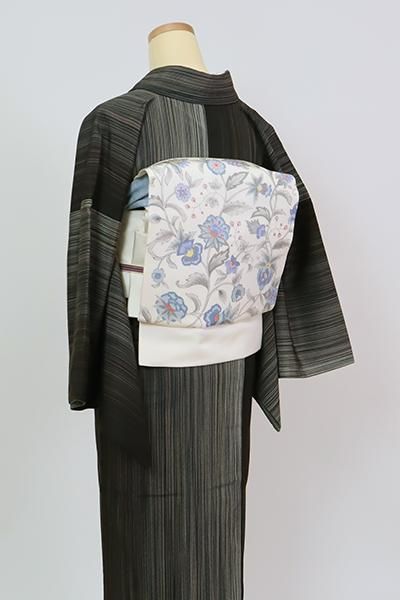 銀座【K-8598】塩瀬 染名古屋帯 胡粉色 更紗花文 - 銀座きもの