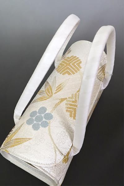 G-2205】京都衿秀 かぶせ蓋 和装バッグ 白色 笹蔓文 - 銀座