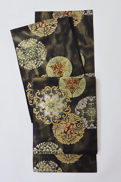銀座【L-6450】西陣 川島織物製 袋帯 黒色 華文（落款入） - 銀座 