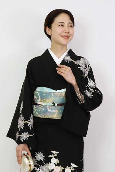 洒落袋帯 荒磯に花唐草 紬 正絹 AO-2978