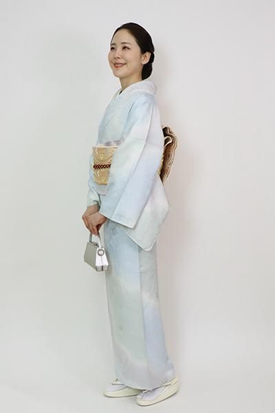 小紋 ふくれ織 紋意匠 染め分け 寿光織 正絹 反物 小紋 ふくれ織 紋意匠 深山岩染 辛酉 正絹 反物