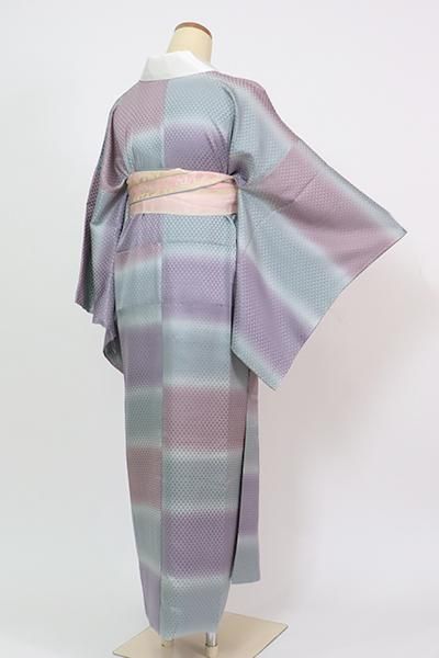 銀座【F-576】長襦袢 紅掛花色×錆青磁色 横段暈かし - 銀座