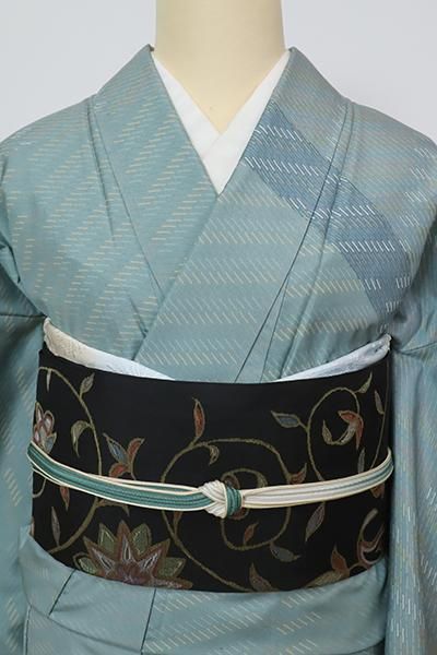 4k2888 袋帯　絹　西陣織　いづくら　孔雀　鴛鴦　銀色　黒　白　赤　青　柄物 4k2888 袋帯 絹 西陣織 いづくら 孔雀 鴛鴦 銀色 黒 白 赤 青 柄物