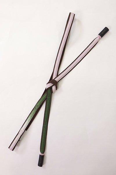 【G-2286】京都 衿秀製 帯締め 二重高麗組 柄入片暈かし草色×灰桜色