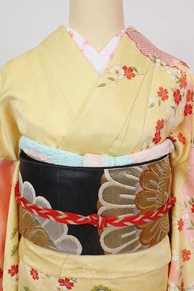 全国送料込み n3010☆ 着物 帯 ☆ 正絹 椿の流水模様 上質な小紋