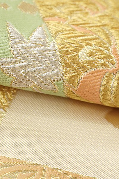 銀座【L-6577】西陣 川島織物製 本袋帯 金色 色紙重ね文（落款入 