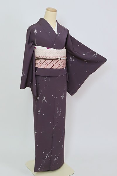 銀座【D-3222】（Ｓ・細め）小紋 深紫色 枝垂れ桜の図