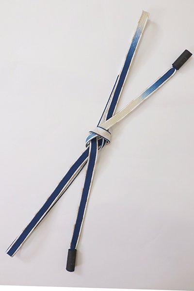 【G-2379】京都衿秀 帯締め 大和矢段組 二色暈かし 紺青色×象牙色