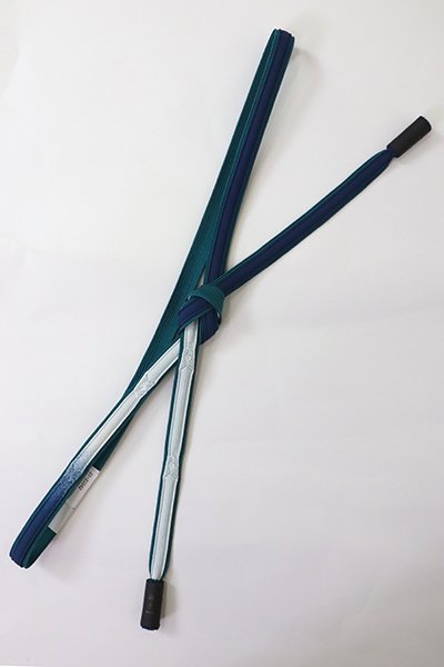 【G-2381】京都 衿秀製 帯締め 二重高麗組 柄入片暈かし 藍白色×濃藍色