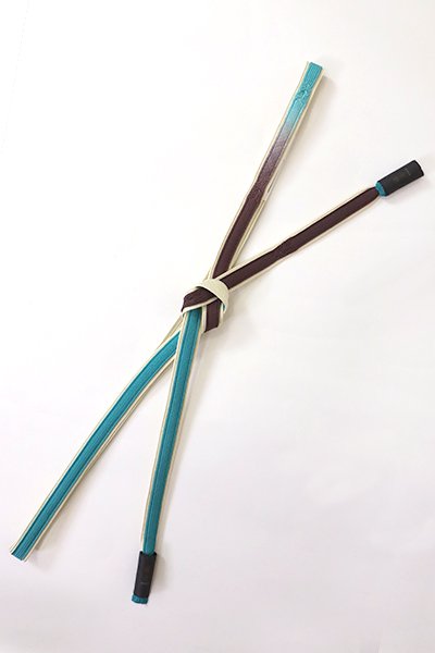 【G-2382】京都 衿秀製 帯締め 二重高麗組 柄入片暈かし 赤墨色×青緑色