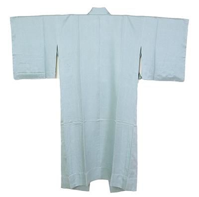 銀座【E-1726】単衣 御召地 道中着 湊鼠色 幾何文（反端付） - 銀座