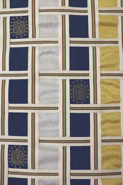 銀座【K-8717】西陣 川島織物製 綴れ織り 開き八寸織名古屋帯 濃藍色 