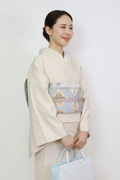 銀座【L-6555】袋帯 藍鼠色 松菱取向鶴文 - 銀座きもの青木