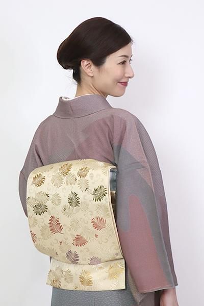 袋帯 金通し 扇 金銀糸 菱形 霞 華柄 紫 NO-1288 着物・浴衣