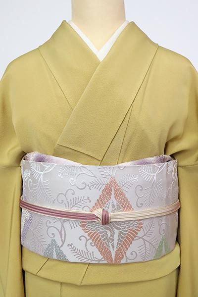 ドット　横縞　銀糸　くすみブルー　袋帯　着物　114a p ドット 横縞 銀糸 くすみブルー 袋帯 着物 114a p