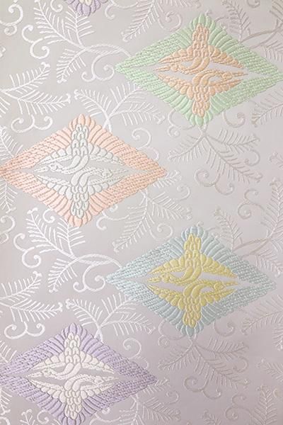 E 花菱模様 銀糸 淡色 パステル 白 華文 全通 正絹 フォーマルな袋帯 32 E 花菱模様 銀糸 淡色 パステル 白 華文 全通 正絹 フォーマルな