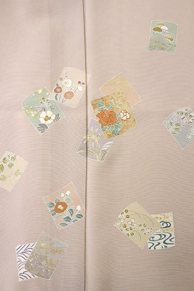 銀座【B-3367】単衣 染一ッ紋 付下げ 灰桜色 破れ色紙に四季花の 銀座【B-3367】単衣 染一ッ紋 付下げ 灰桜色 破れ色紙に四季花の