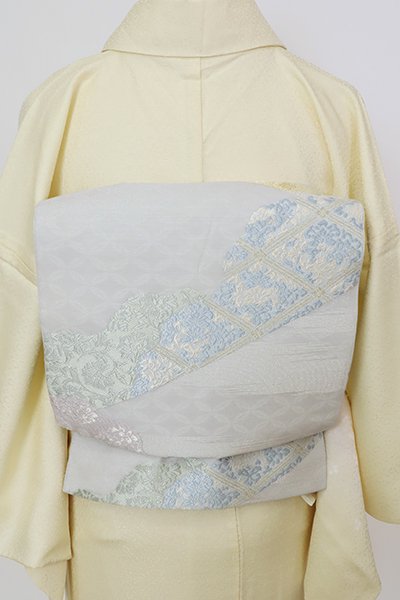 極細繊維クロス 3k699 袋帯 絹 夏帯 夏物 紗 茶色 青 黄色 白 花柄