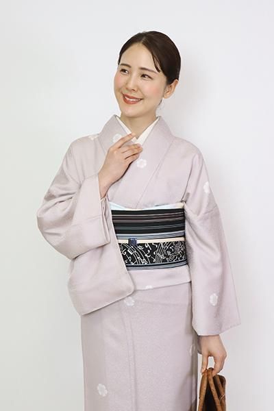 銀座【K-8836】本場筑前博多織 八寸織名古屋帯 黒色 竪縞に鍵盤