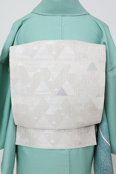 銀座【L-6698】西陣 洛陽織物製 絽 袋帯 乳白色 幾何文（証紙付）