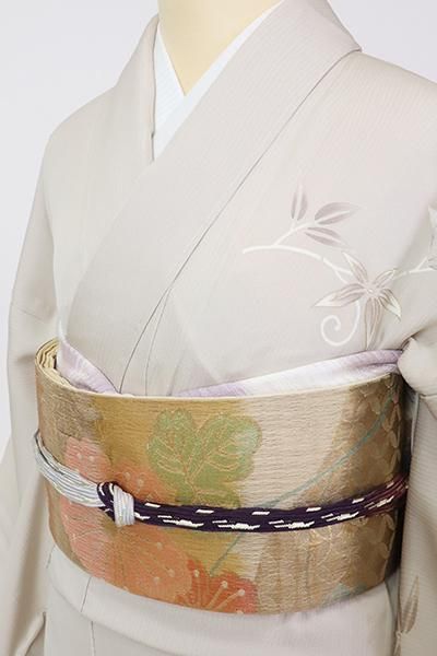 あおき【L-6701】夏 袋帯 枯色 横段に花の図 - 銀座きもの青木