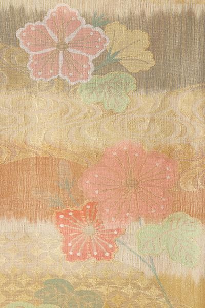 あおき【L-6701】夏 袋帯 枯色 横段に花の図 - 銀座きもの青木