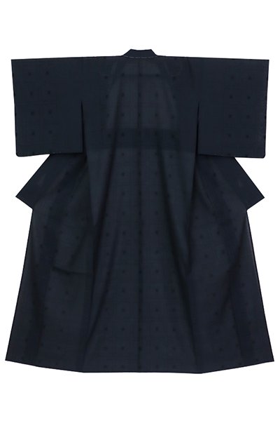 銀座【着物3811】東郷織物製 夏大島紬 濃藍色 幾何文（証紙付）