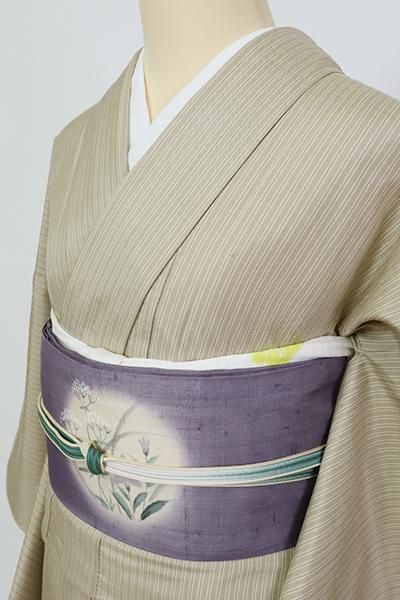 銀座【K-8884】紗紬 染名古屋帯 濃鼠色 秋草文 - 銀座きもの青木｜長く 