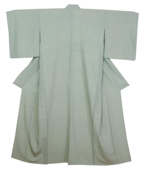 銀座【C-2486】 （L・広め）単衣 繍一ッ紋 江戸小紋 深川鼠色 鮫（反端