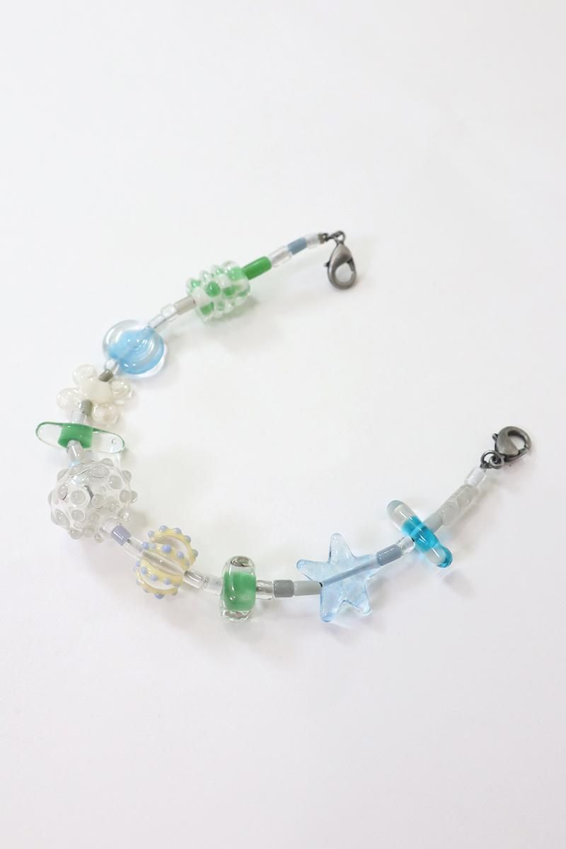 G-2440】ガラスの羽織紐 空色×鶸萌黄色×白 岡小百合作 - 銀座