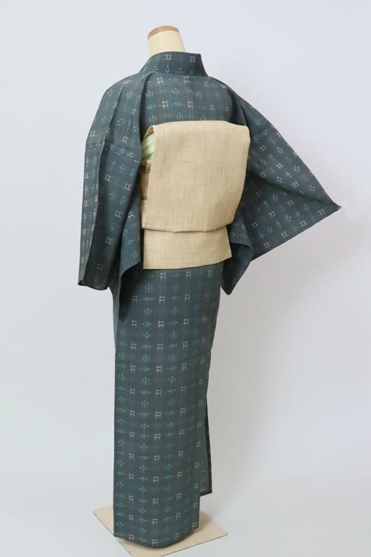 銀座【A-3782】（細め）本場夏琉球絣 錆鼠色 絣文（証紙付