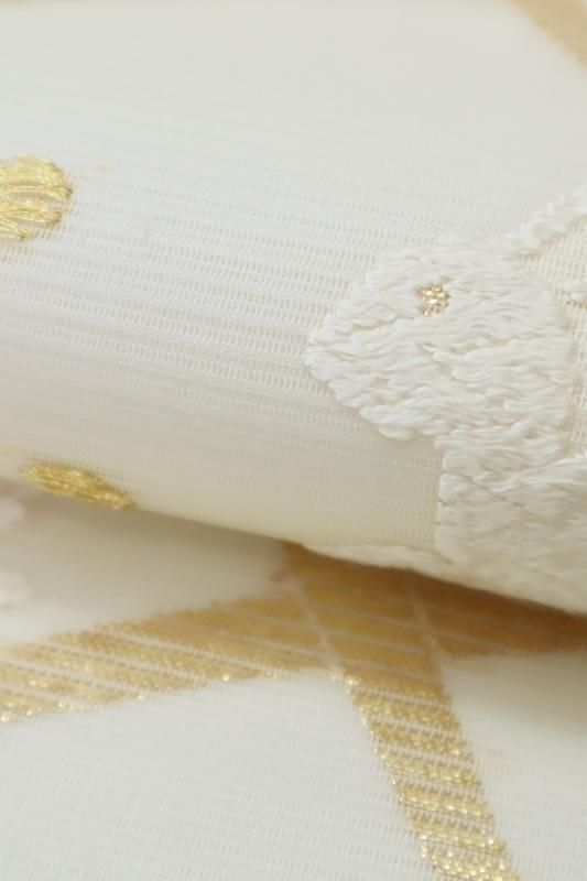銀座【L-6728】西陣 河合美術織物製 絽 袋帯 象牙色 露芝に兎の