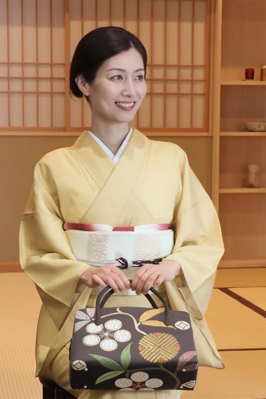 銀座【C-1901-2】絽 江戸小紋 黄橡色 行儀（反端付）（N） - 銀座