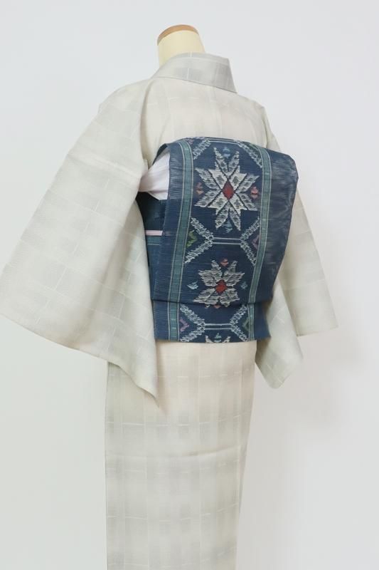 紗　名古屋帯　青　葉模様 assort-nag0001_4.jpg